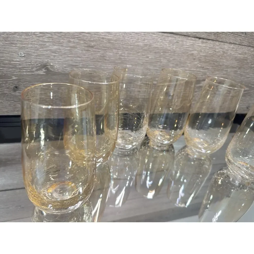 Pier 1 Amber Crackle Glass Tumblers High Ball Glasses 6” Tall~set Of 6